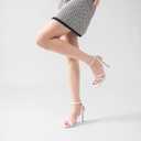 Women's Heels Strappy Ankle Strap High Heels 3.5 Inch Heeled Square Open Toe Sandals for Women (White)