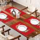 Christmas Wreath Golden Retriever Pine Cones Placemats Set of 4, 12x18 Xmas Watercolor Rustic Red Table Mat Decor, Seasonal Winter Table Decors for Christmas Dining Kitchen Holiday Party. (069)