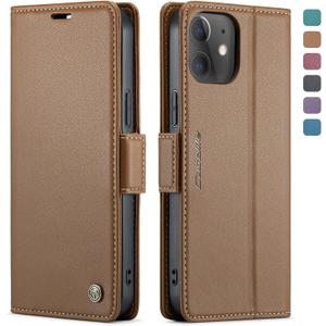 QLTYPRI Wallet Case for iPhone 12/12 Pro, Premium PU Leather Magnetic Flip Folio Case with RFID Blocking Credit Card Slots Kickstand Shockproof Protective Phone Case Cover - Brown