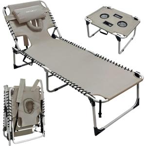 Backpack Sun Tanning Chair with Face Hole & Beach Table, 5-Position Adjustable Folding Lounge Chair Outdoor for Lawn Patio Garden, 74.8"*23.23"