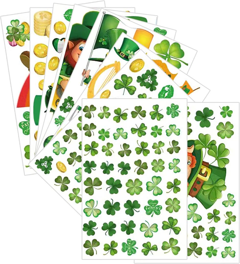 2 x 175 Pcs St Patricks Day Window Clings - Large Stickers for Glass Windows - Double Sided Irish Decorations for Home Office Classroom - 9 Sheets High Count Holiday Window Decals