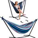 SUNCREAT 2-in-1 Convertible Portable Double Hammock with Stand Included, Outdoor Hammock and Stand, Patented, Sea Blue