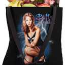 Buffy the Vampire Slayer Lightning and Logo Buffy TV Show Tote Bag (Black, M)
