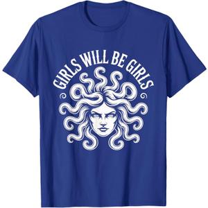 Girl Will Be Girls Tee Medusa Feminist Women Vintage Retro T-Shirt M Royal Blue