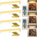 4Pack Wireless Picture Light with Remote,Battery Operated Wall Sconces for Wall Decor,3 Color Timer&Dimmable Paintings Light LED Art Display Lamp Picture Frame Light for Artwork Posters Gallery-Gold