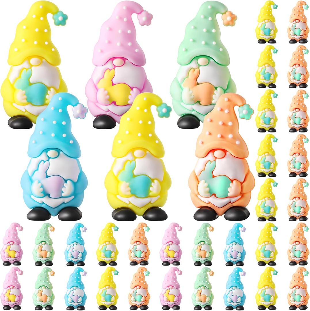 25 Pcs Easter Mini Gnomes Figures Tiny Fairy Gnomes Rabbits Figurines Stuffers Gift Little Figurines to Hide Bunny Rabbits Miniature Statues Party House Garden Accessories (Colorful)