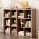 12-Cube Storage Shelf Bookcase - Wooden 3-Tier Floor Standing Open Bookshelf for Home and Office, Cuby Orgainzer, Walnut