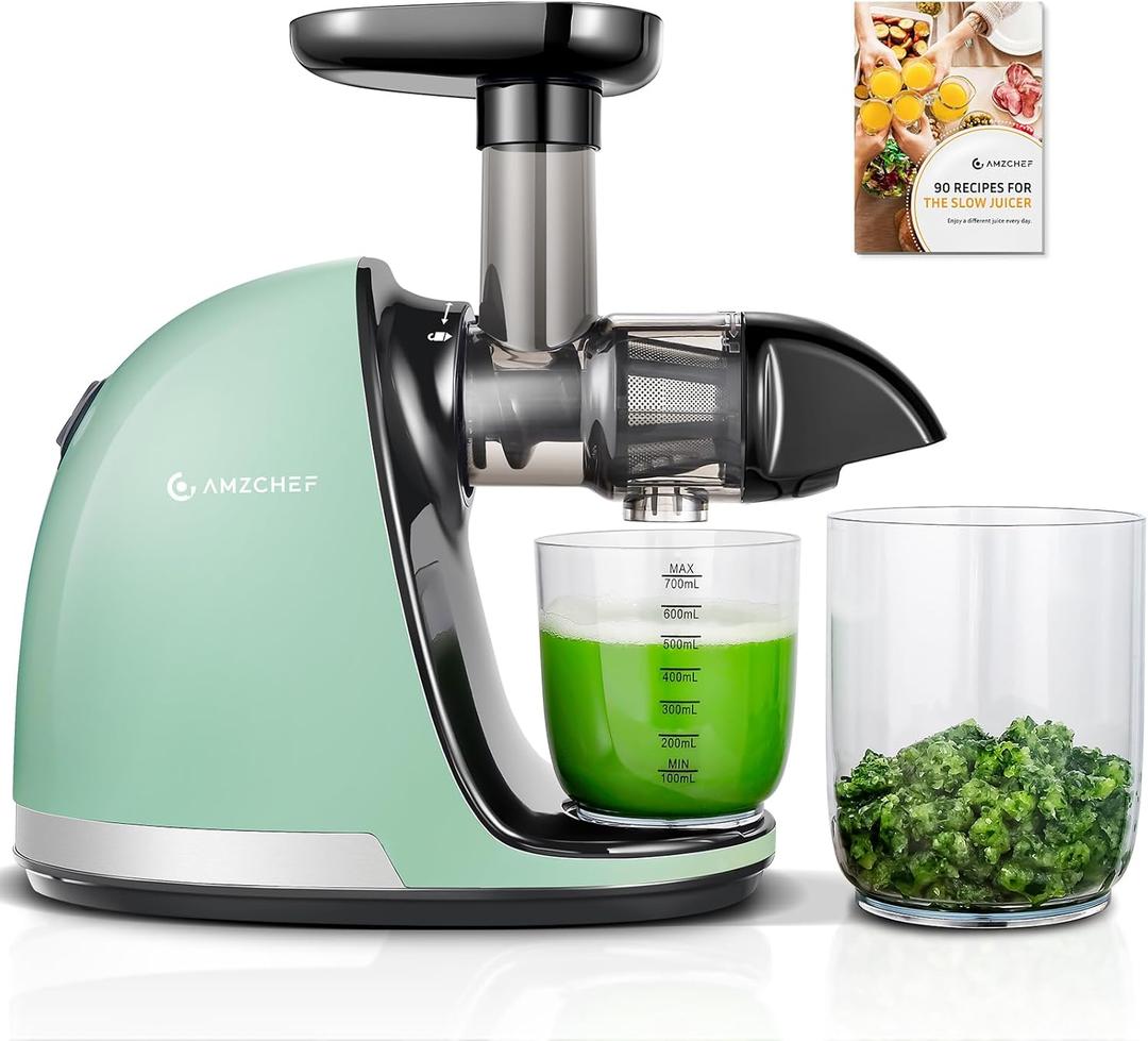 Slow Juicer, AMZCHEF Masticating Juicers Machines with Reverse Function, Cold Press Juicer with Brush, Recipes for High Nutrient Fruits and Vegetables, Green(Updated)
