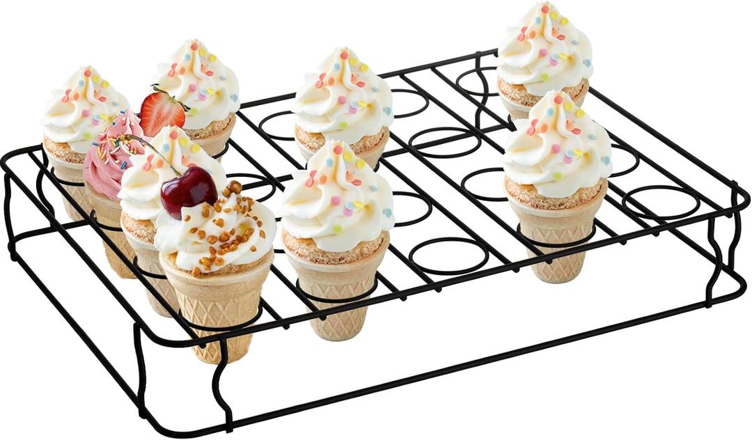 Hiceeden 20 Holes Ice Cream Cone Stand, Non-Stick Cupcake Cone Baking Rack, Metal Ice Cream Holder Cupcakes Pastry Tray for Baking, Cooling, Displaying, Serving Treats