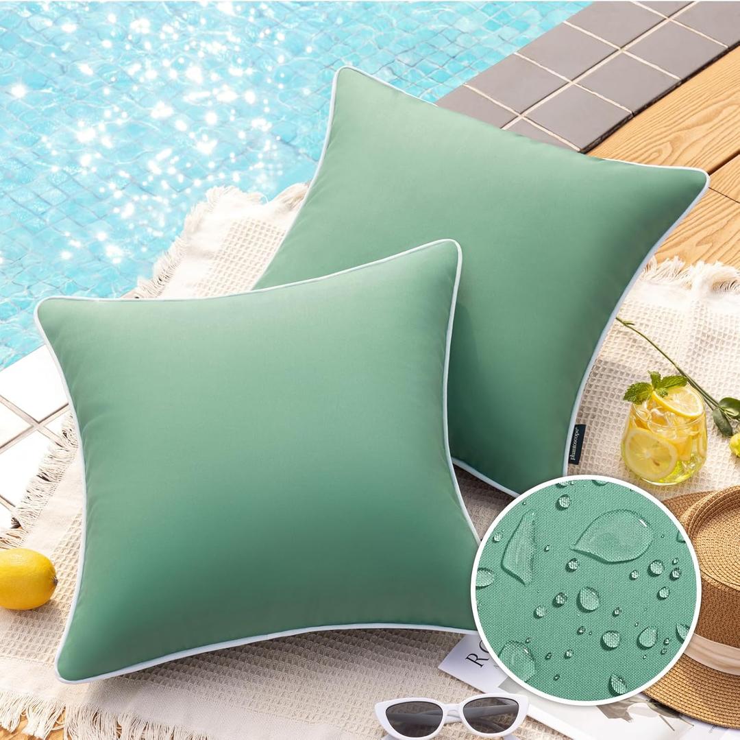 Phantoscope Pack of 2 Outdoor Waterproof Throw Pillow Covers Decorative Square Cushion Case Patio Pillows for Couch Tent Sunbrella, Pine Green 20x20 inches