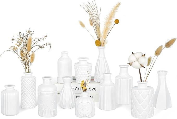 Matte White Glass Bud Vase Set of 12 – Small Minimalist Vases for Easy Home Styling, Perfect for Windowsills, Bedrooms, Bathrooms, and Table Centerpiece Décor