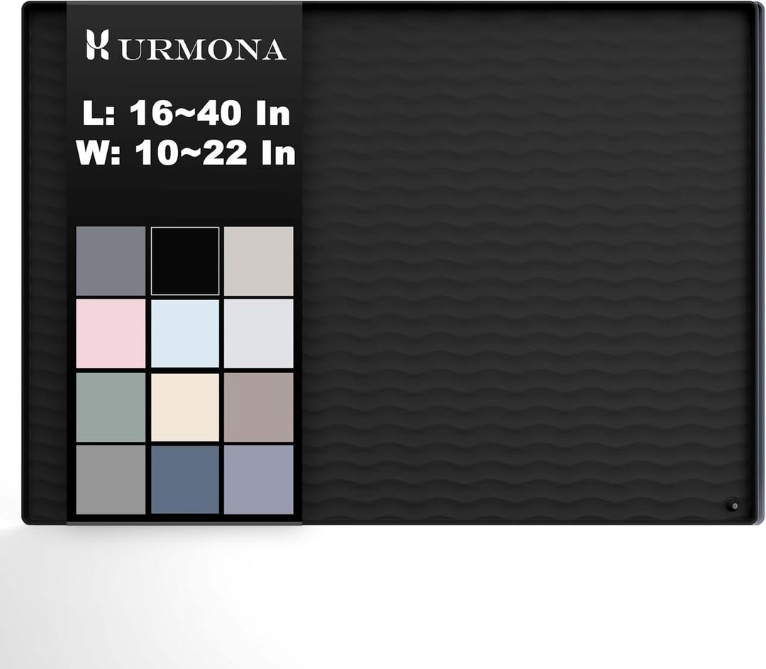 URMONA 19'' x 19'' Waterproof Silicone Under Sink Mat Cabinet and Counter Protector, Shelf Liner for Kitchen and Bathroom, Storage and Organizers, Litter Mat, Pet Cat Puppy Essentials, Black