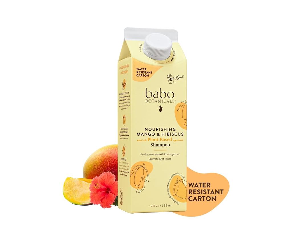 Babo Botanicals Nourishing Mango & Hibiscus Shampoo + Bundle with Conditioner- For Dry, Damaged, Color-Treated Hair  Moisturize & Soften - Passion Fruit Ferment for scalp (12 Fl Oz (Pack of 1))
