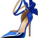 Gold High Heels Butterfly Back Sexy Stiletto Pumps Closed Toe Sparkly Ankle Strap Heels Sandals Dress Shoes for Women (9, Blue)