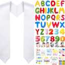 Spakon Unisex Adult Plain Graduation Stole with a to Z Letter 0 to 9 Number Graduation Pattern Badge Decorate Repair Patches(White Colorful)