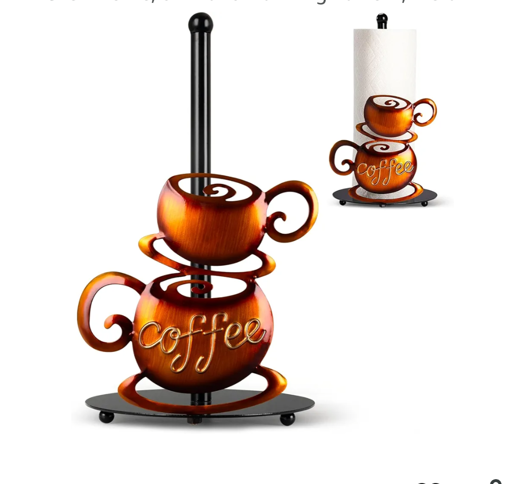 tanding Paper Towel Roll Holder Countertop for Coffee Lovers Women Men, Farmhouse Kitchen Decor and Accessories, Coffee Table Decor for Kitchen Home, 3D Hand-Painting Pattern, Metal