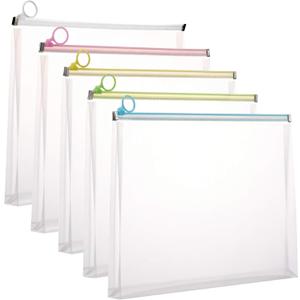 5Packs 9 3/4 x 13 Clear Plastic Zip Envelopes Letter File Document Paper Folder Case Assorted Colors