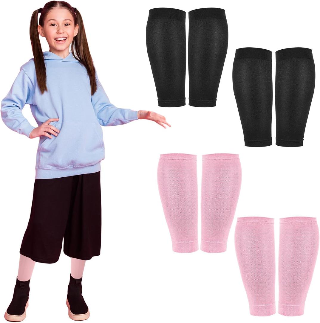 Tarpop 4 Pairs Kids Soccer Leg Sleeves Long Compression Leg Sleeves for Youth Football Protection Calf and Shin Support(Black, Pink)