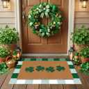 Tinideya 2 Pcs St. Patrick's Day Door Mat Shamrock Welcome Non Slip Green and White Coir Mats Floor Layering Doormats Seasonal for Front Porch Entryway Decor(Green White, St. Patrick's Day) (23.6 x 35.4 Inches)