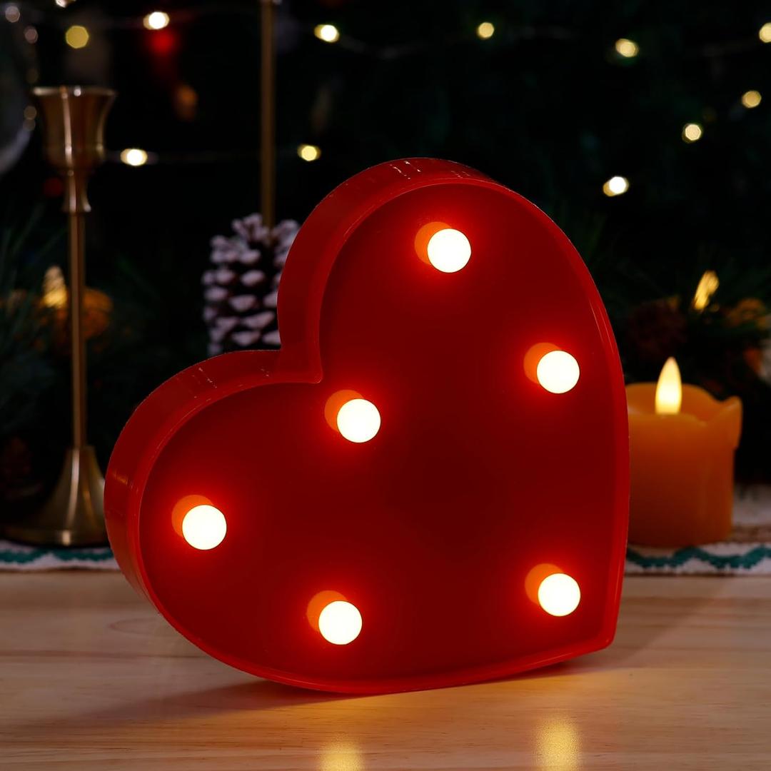 LED Letter Lights Pink Glitter Marquee Letters Light Up Alphabet Letters Sign Battery Powered for Home Party Decoration Night Bar Wedding Birthday Christmas Lamp Girls Gift-Red Heart