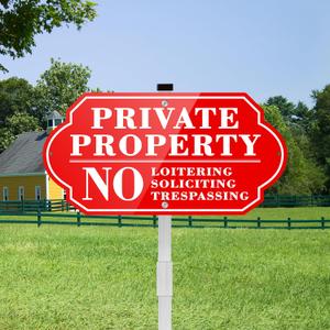 2 x Private Property No Soliciting No Trespassing No Loitering Sign for House and Yard 14 x 7 Inches Signs with 28 Inches Long Stake Rust Free Aluminum Metal (Red/White, 14" x 7")