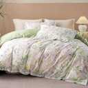 OAITE Duvet Cover Set Queen Size Floral Pattern Ultra Soft 100% Cotton Duvet Cover Sets 3-PC, Breathable Duvet Cover with Zipper Closure & Corner Ties(2 Pillow Shams,1 Duvet Cover)