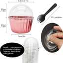 Cupcake Liners with Dome Lids 100Pack,Free-Air 3.5Oz Mini Foil Baking Cups Muffin Liners,Disposable Muffin Tin Cupcake Cups for Individual Bakery Wedding Birthday Party, with Spoons-Rose gold