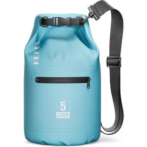 HEETA Waterproof Dry Bag with Front Zippered Pocket for Women Men, 5L Roll Top Lightweight Dry Storage Bag Backpack for Travel, Kayaking, Boating, Rafting, Camping, Hiking & Beach (Blue)