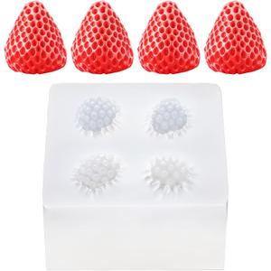 3D Strawberry Silicone Mold, 4 Cavity Strawberry Fondant Chocolate Molds Fruit Theme Baking Tools for Birthday Cake Decoration Cupcake Handmade Soap Ice Cream Candy Clay DIY Crafts