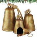 Fovths 4 Pack Huge Christmas Cow Bells Giant Hanging Metal Cone Bells Vintage Harmony Cow Bells with Rope for Christmas Garland Decor Xmas Tree Wind Chimes Crafts
