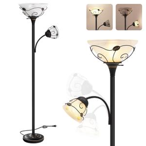 DWVO Torchiere Floor Lamp with Sidelight for Reading Home Decor, 71" Floor Lamp with Glass Shade for Bedroom, Living Room Office (Bulbs not Included) (Black)
