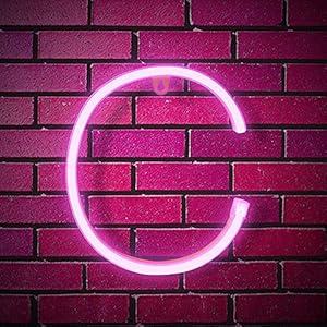 SplendShop Light Up LED Neon Letters Sign Wall Decorative Neon Lights Alphabet Marquee Letter A to Z & 0 to 9 (Pink C)