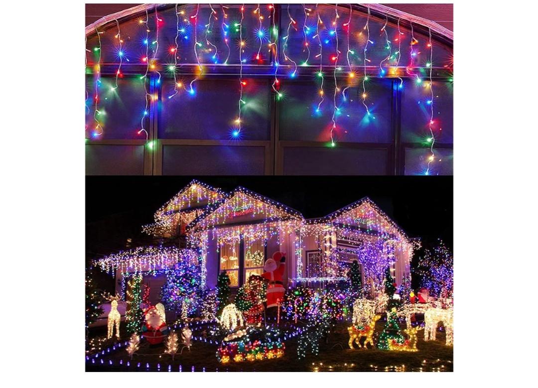 Led Christmas Lights Outdoor Christmas Decorations Hanging Light 400LED 8 Modes 75 Drops, Waterproof Outdoor Indoor Fairy Christmas Lights for Party, Holiday, Wedding, Eaves Decorations (Multicolor)