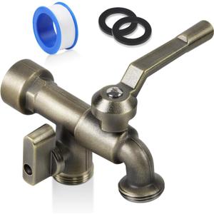 Outdoor Garden Water Faucet with Double Outlet, Outside Wall Mounted Garden Water Faucet with Two 3/4 Inch Brass Ball Valves, Rust & Frost-Proof Outdoor Spigot for Garden Hose (Female, Bronze)