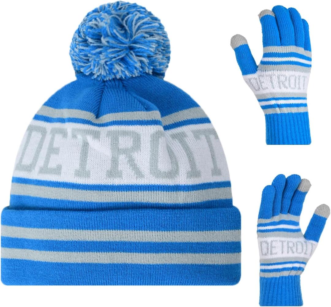 Vintage Classic Skull Cap Beanie Hat Cuffed Winter Hat Knit Comes with Warm Gloves Gifts for Men Women Fans (Medium-Large)