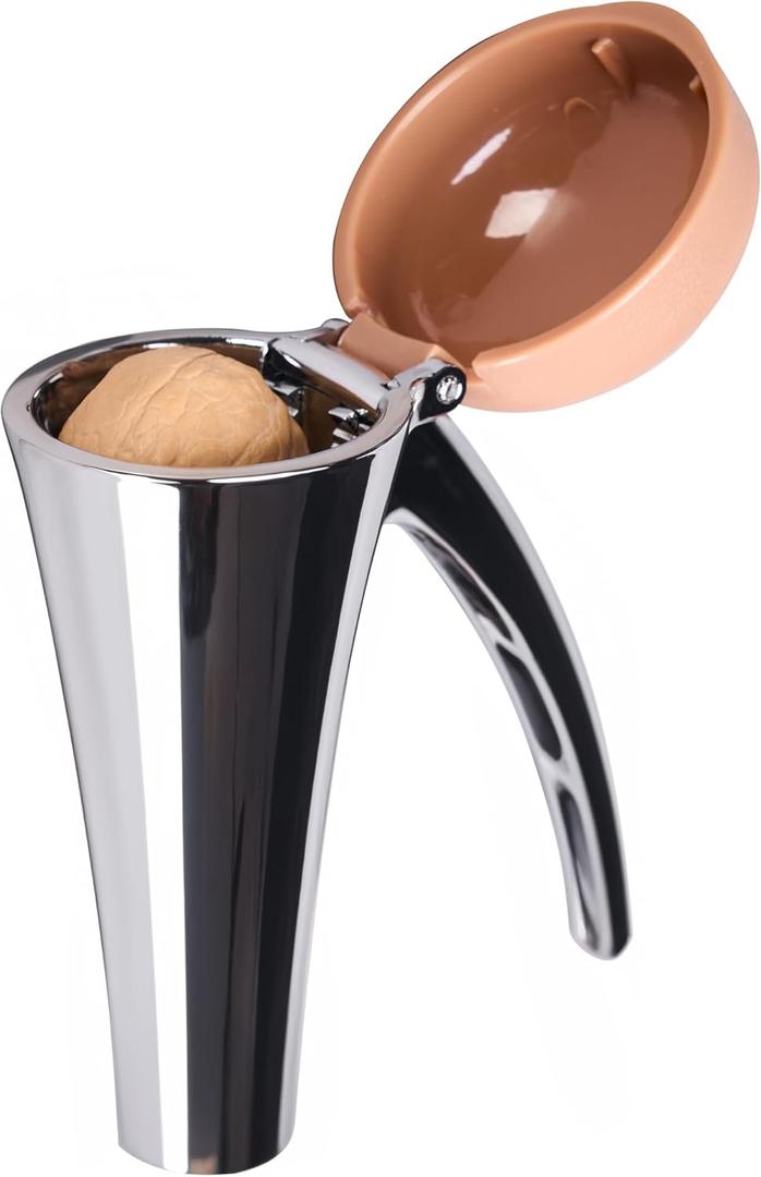 Nutcracker: Effortlessly Cracks Large to Medium Nuts, Heavy Duty Nut Cracker tool with Splash-Proof Brown Lid, Long Ergonomic Leverage & Spring Return walnut pecan cracker