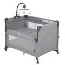 2-in-1 Baby Playard, Pack and Play Bassinet, Easy Folding Portable Crib with Music Mobile for Newborn to Toddlers (Grey)