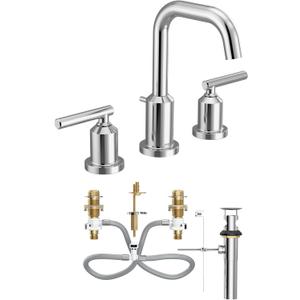 Moen Gibson Two-Handle High Arc Widespread Modern Bathroom Sink Faucet for 3-Hole Setups with Valve Included, Chrome, TV6142