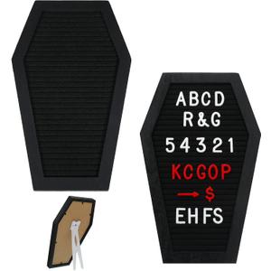2 Pieces Black Felt Coffin Letter Board Felt Changeable Letter Board with Letters and Numbers 270 Gothic Decor Message Board for Halloween Party, Home, Office, Bistro and School, 10 x 6 Inch