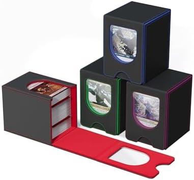banloga 4 Pack Card Deck Box for MTG Commander, Card Case Holds 100+ Double-Sleeved Cards, Magic Card Box Fits for TCG/PTCG/CCG Card with 8 Dividers (4 Colors)