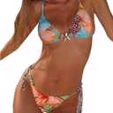 RoseSeek Women's 2 Piece Leopard Floral Bikini Sets Halter Triangle String Bathing Suit Starfish Metal Swimsuits, S