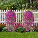 Fanfantoey Artificial Hanging Flowers for Outdoors, 2Pcs UV Resistant Fake Flowers, Realistic Faux Petunias Silk Long Vines Morning Glory Eucalyptus for Outside Planter Porch Patio Home Decor, Mix