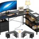Alpen Computer Desk with Drawers, L Shaped Desk for Bedroom with Power Outlets, Gaming Table with 3 Drawers and Shelves, Corner Desk for Gaming, Study Writing PC Table, Black, 47 Inches Without Led Lights