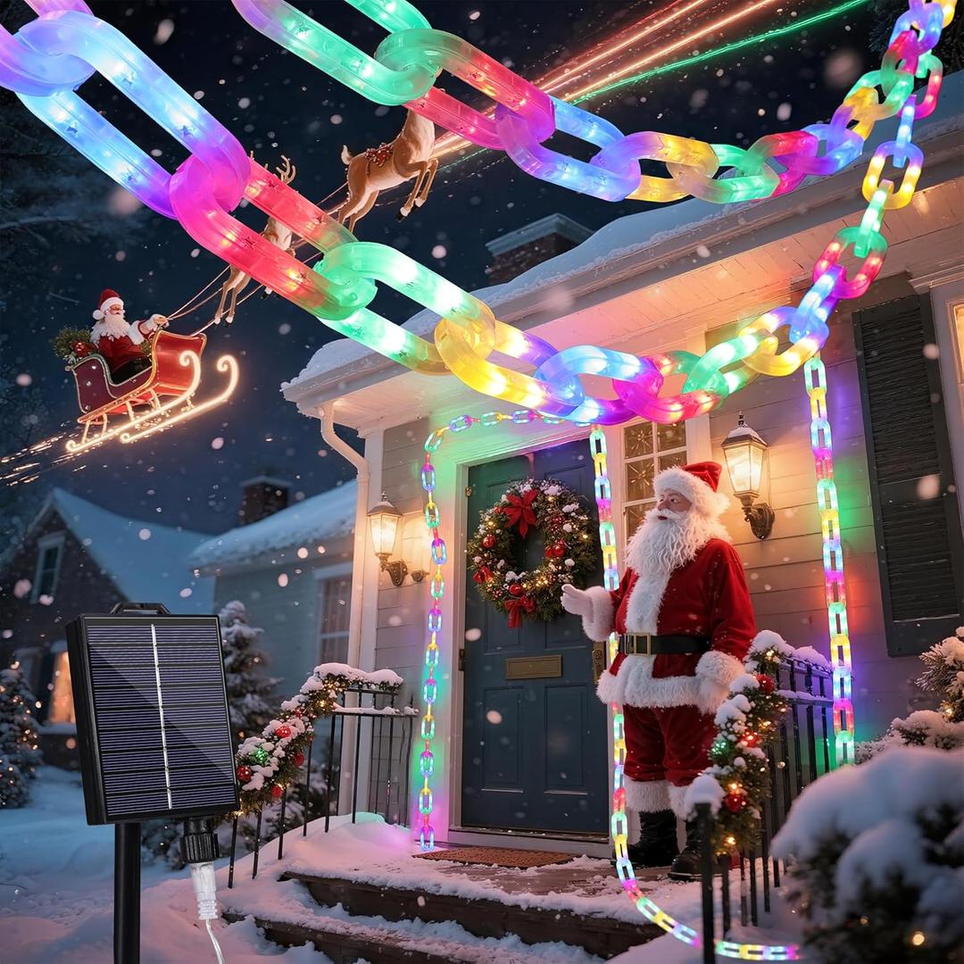 Solar Halloween Decorations Outdoor String Lights - 10 Ft 160 LED Plastic Chain String Lights with Waterproof, 8 Lighting Modes and Timer Function US Patent Product (Multicolor)