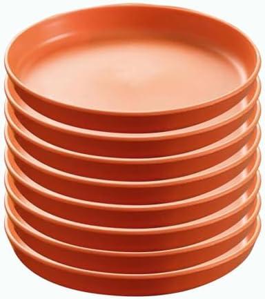 8 Pack Orange 6 inch Unbreakable Plastic Plates Reusable Plate Set - Dishwasher & Microwave Safe - Wheats Straw Perfect for Dinner Dishes Salad Pasta Safe Healthy Dinner Plates kit