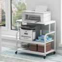Fannova Printer Stand, 32.3" x 18.9" x 32.1" Extra Large Printer Table with Adjustable Storage Shelf, 3 Tier Rolling Printer Cart with Industrial Wheels for Home Office, White