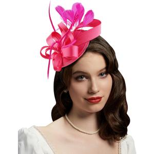 Cizoe Kentucky Derby Fascinators for Women High Tea Party Hat Wedding Cocktail Flower Headware with Mesh and Feathers (One Size)