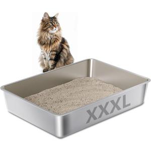XXXL Stainless Steel Cat Litter Box -Extra Large 28"x20"x6" Metal Litter Box High Sides for Big Cats&Multiple Cats, Cat Litters Boxes Easy to Clean, No Odor, Anti-Urine Leakage