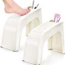 Hedume 2 Pack Shower Foot Rest, Easy Pedicure Foot Rest Stand, Shower Foot Stool for Shaving Legs, Bathing, Manicure, Non-Slip, Built-in Storage