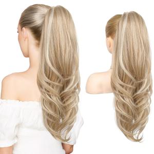 SEIKEA Versatile Drawstring Ponytail Extension, 26" Long Wavy Multi Layered Clip in Ponytail Hair Extensions Stand Up High Fake Pony Tail Soft Natural Synthetic Hairpiece Dark Blonde/White Blonde